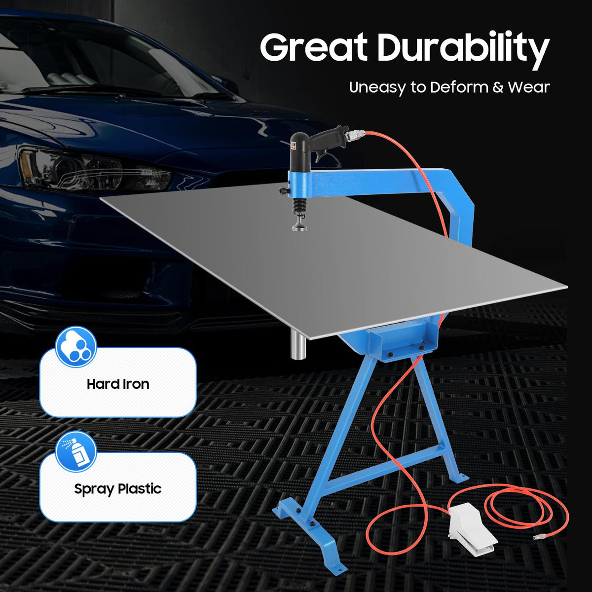 4" Pneumatic Planishing Hammer, 875-1350 RPM Metal Shrinker Stretcher with Cast-Iron Stand, Foot Pedal A967