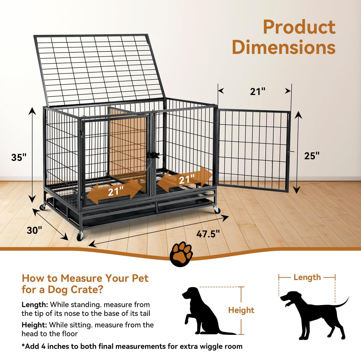 48inch Metal Wire Dog Crate with Divider V301