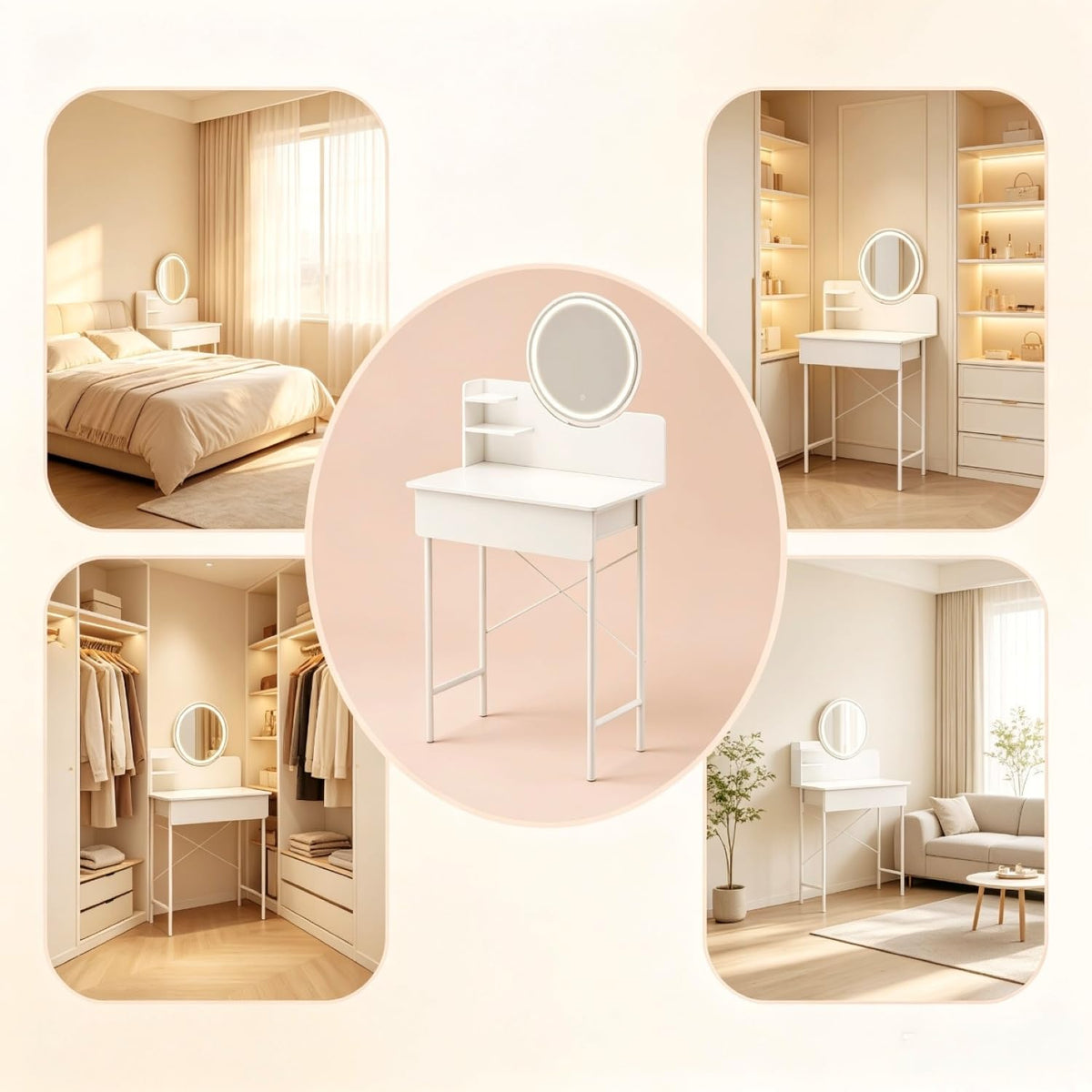 Vanity Desk with Mirror and LED Lights E2818