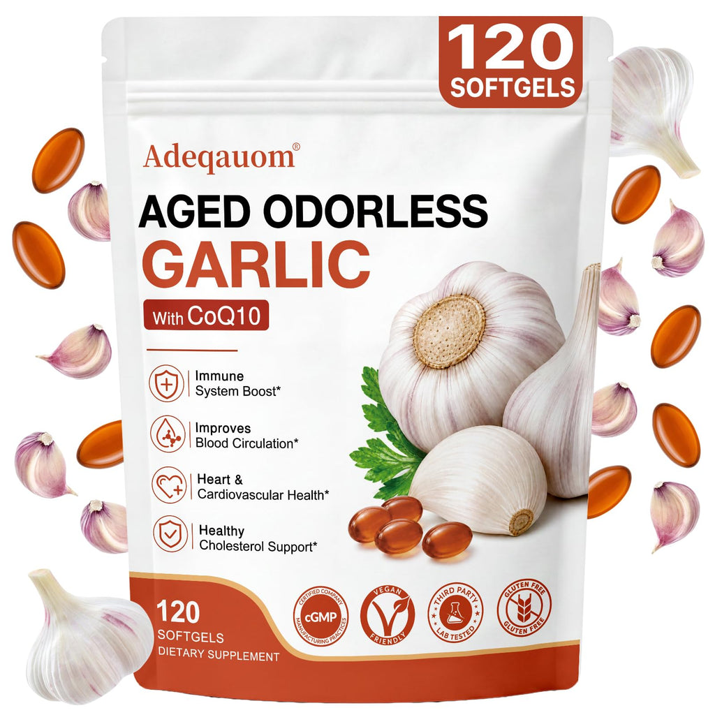 1200 mg Odorless Aged Garlic Extract Softgels with CoQ10 Ubiquinol & Vitamin K2, 120 Softgels R99446