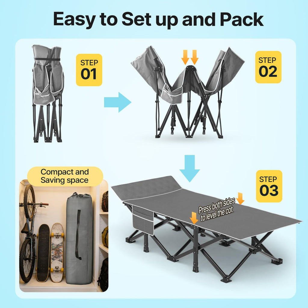 XXL Camping Cot with Mattress, Pillow & Carry Bag M5033