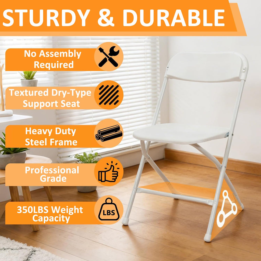 White 10 Pack Plastic Folding Chairs with Steel Frame R41511