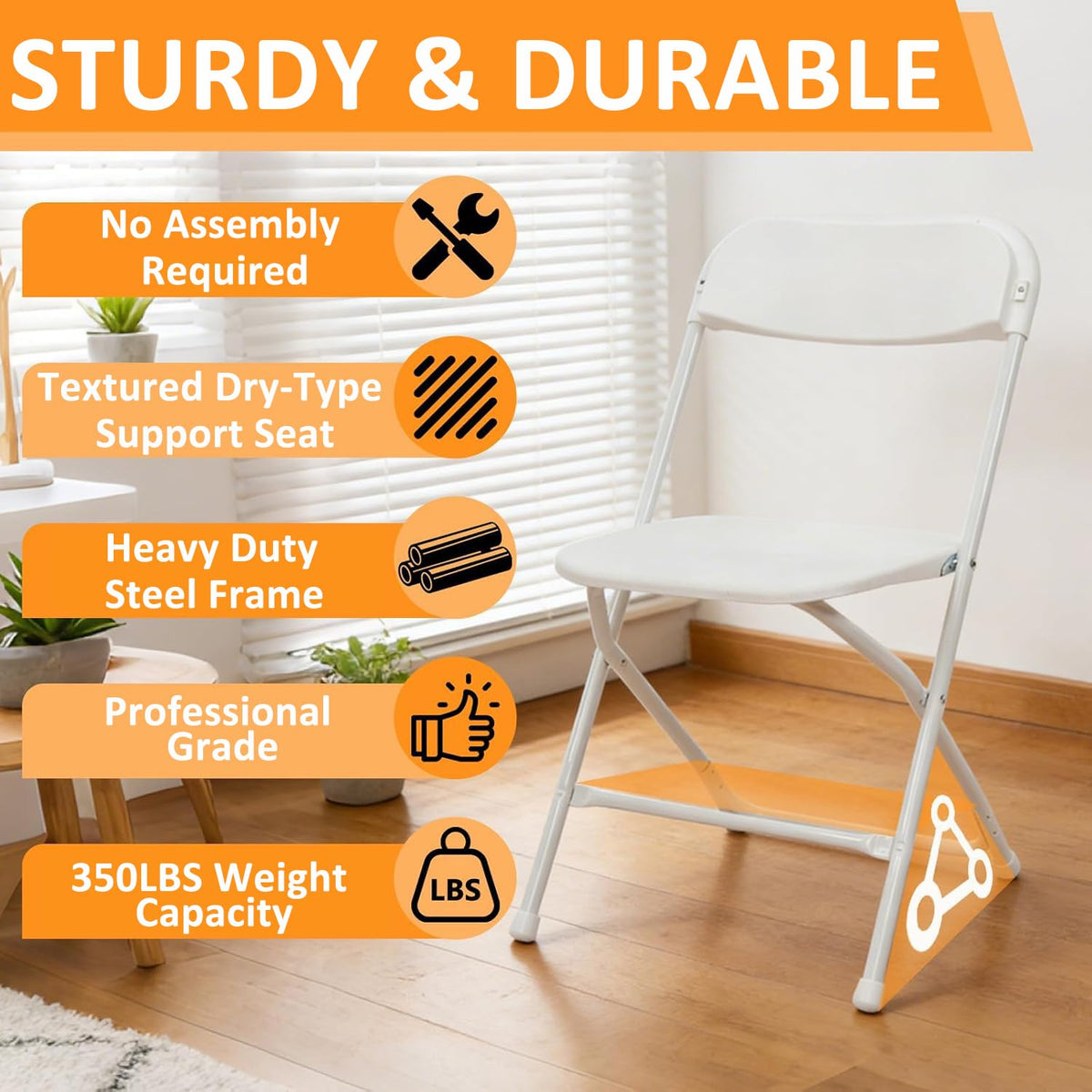 White 10 Pack Plastic Folding Chairs with Steel Frame R41511