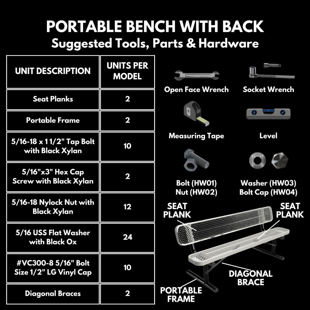 Red 6Ft Portable Outdoor Bench with Back V5033