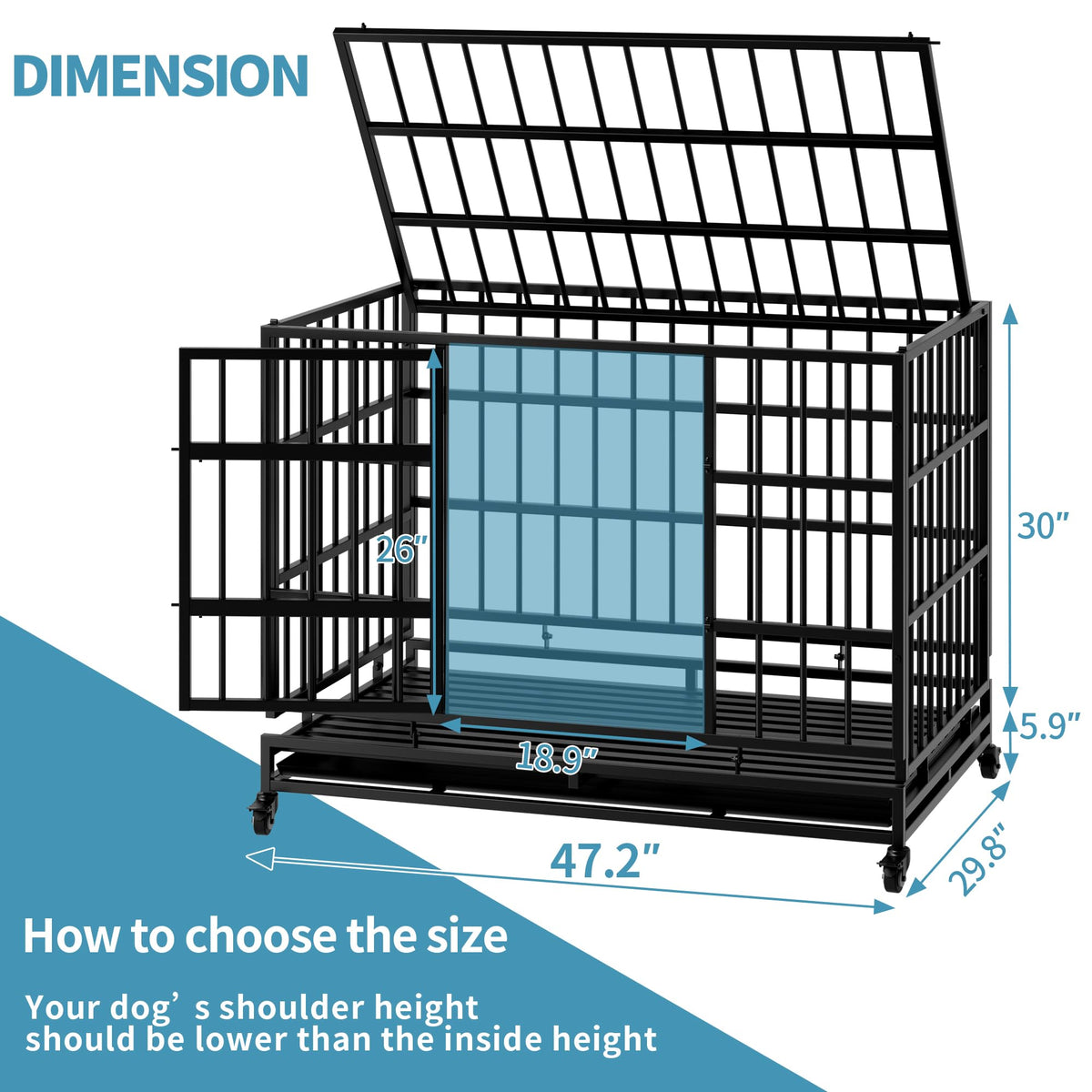 48 Inch Heavy Duty Collapsible Metal Dog Crate with Wheels Z27558