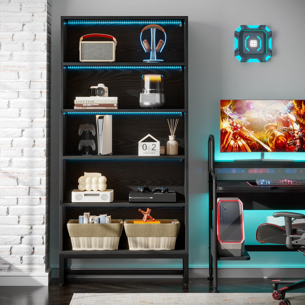 Black 70.8” 5-Tier Bookcase with LED Lights X3368