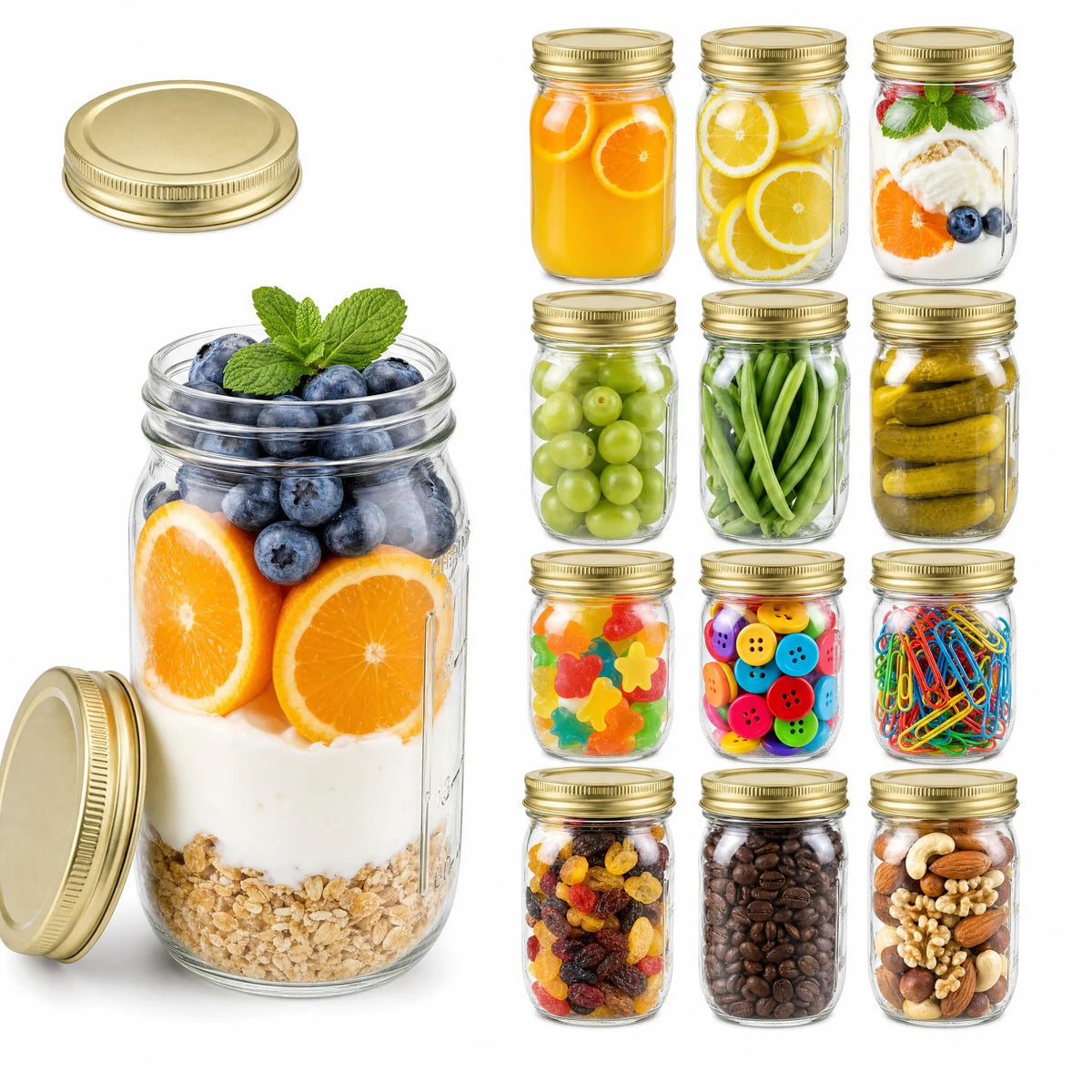 16 oz Glass Mason Jars with Lids and Bands, 12 Pack Z897