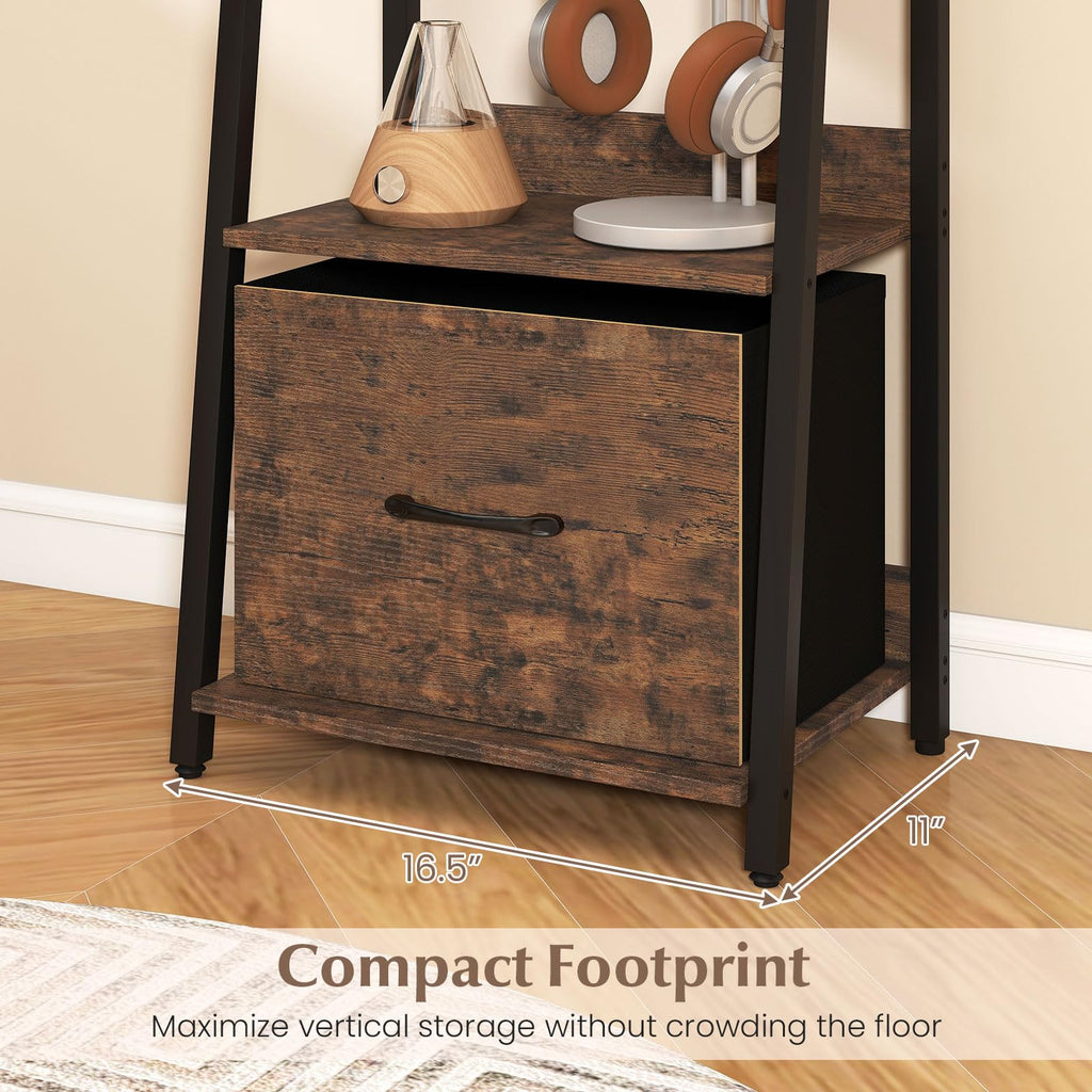 5-Tier Ladder Bookshelf with Fabric Drawer V564558