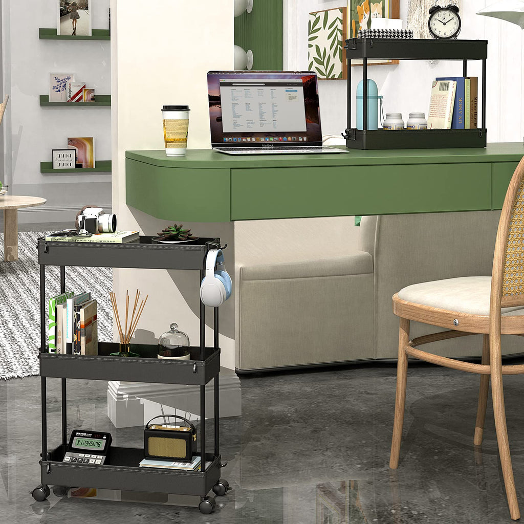 Black 3 Tier Slim Rolling Storage Cart R26049