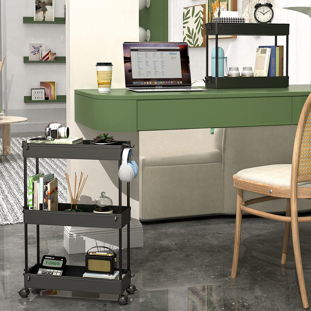 Black 3 Tier Slim Rolling Storage Cart R26049