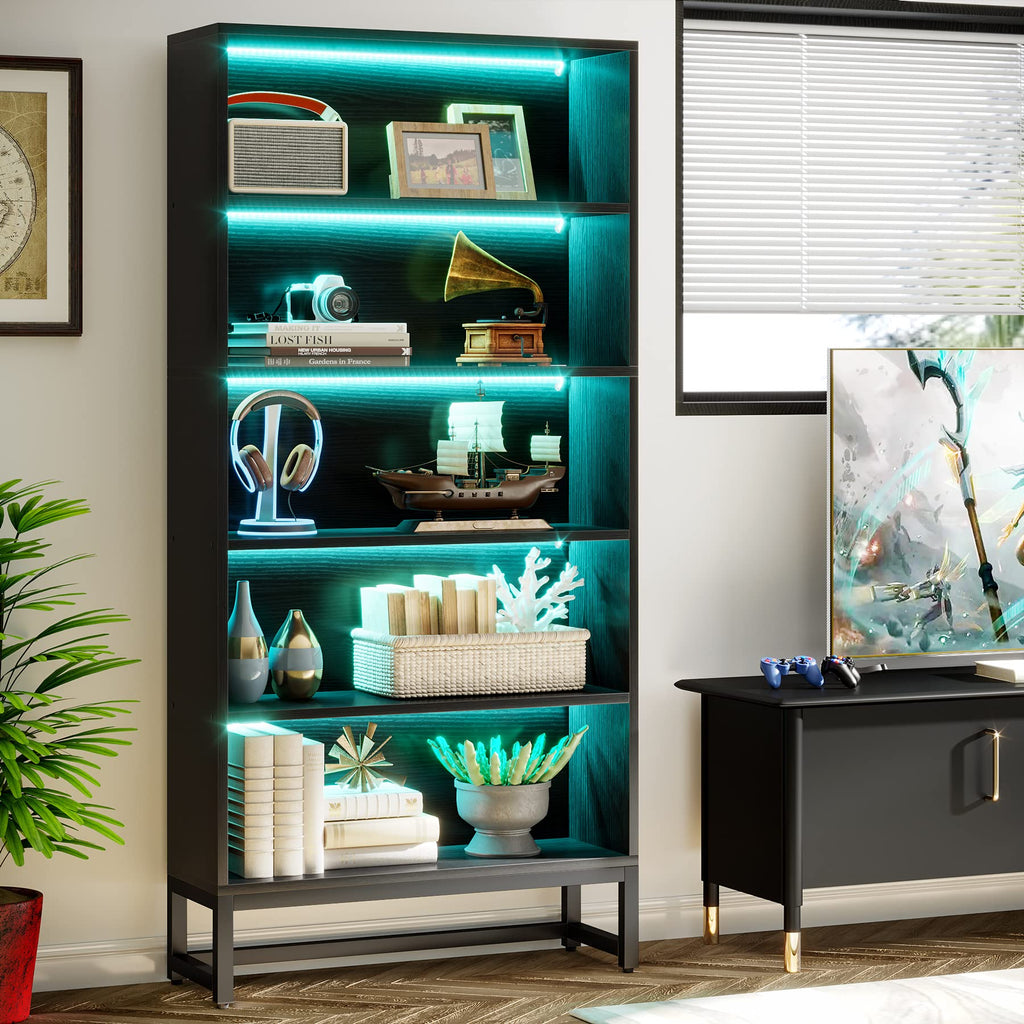Black 70.8” 5-Tier Bookcase with LED Lights X3368