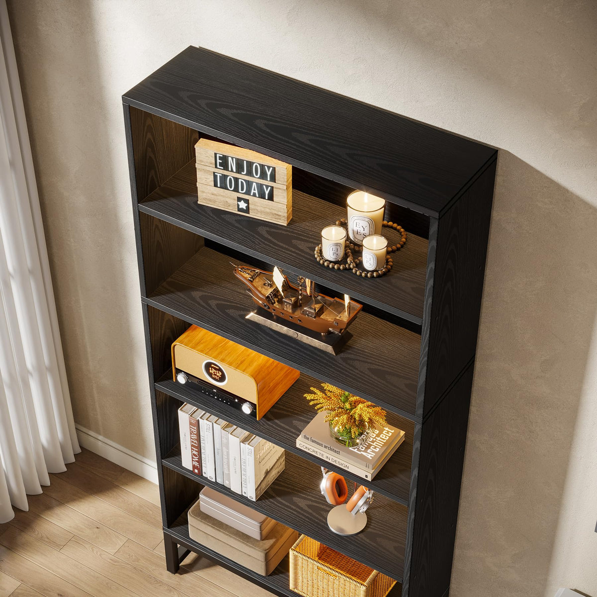 Black 70.8” 5-Tier Bookcase with LED Lights X3368