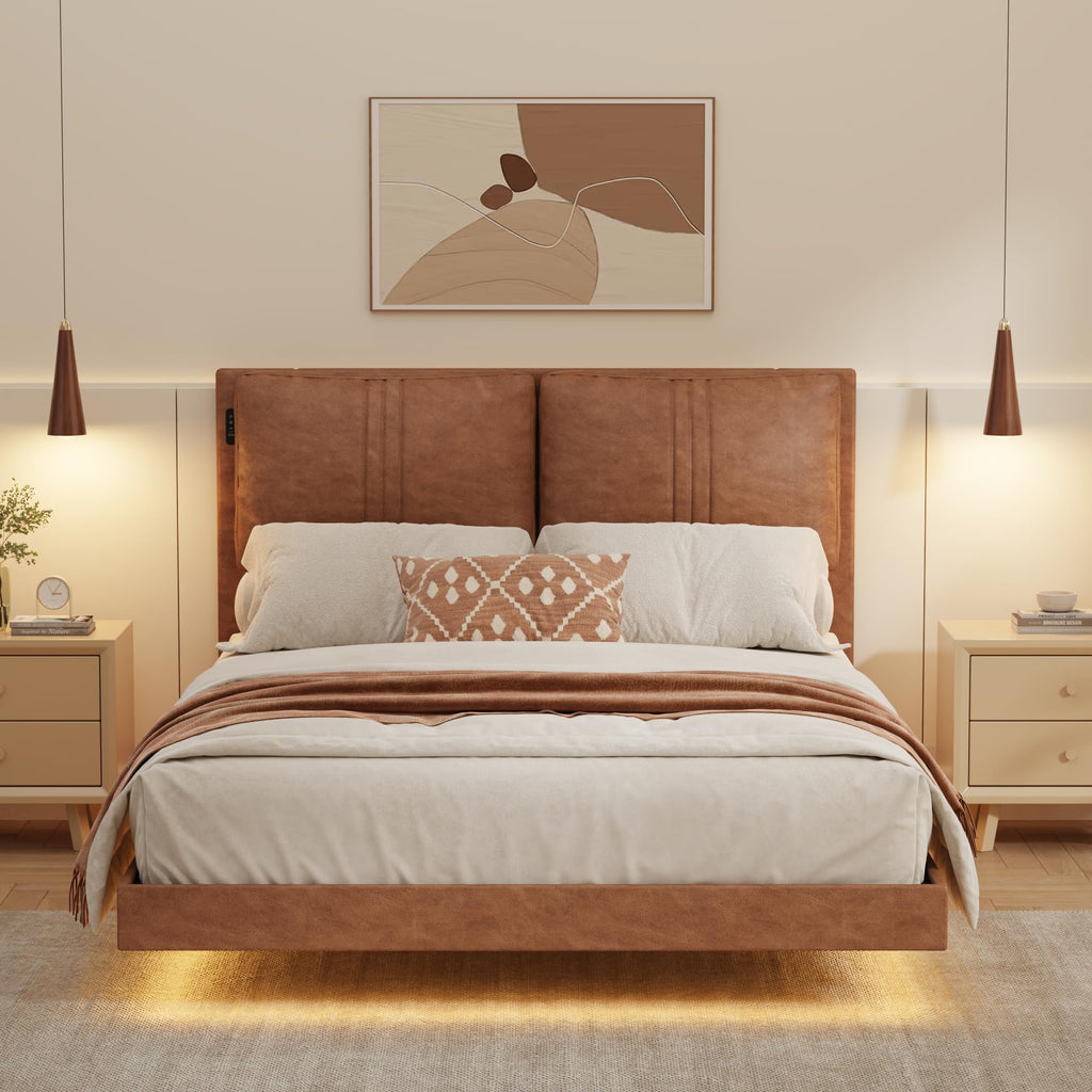 Queen Floating Bed Frame with LED Lights V368036