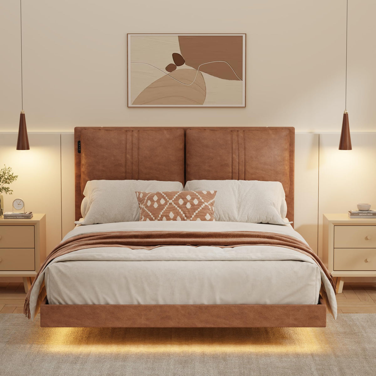 Queen Floating Bed Frame with LED Lights V368036
