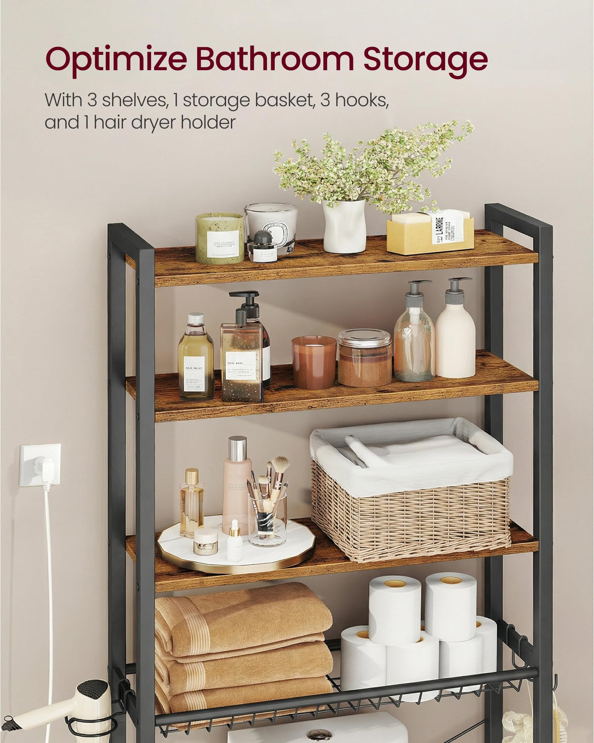 4-Tier Over the Toilet Storage with Basket E51820