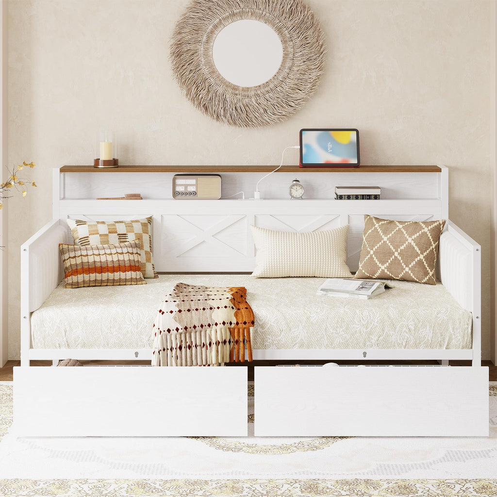 White Twin Daybed with Storage Drawers S7272
