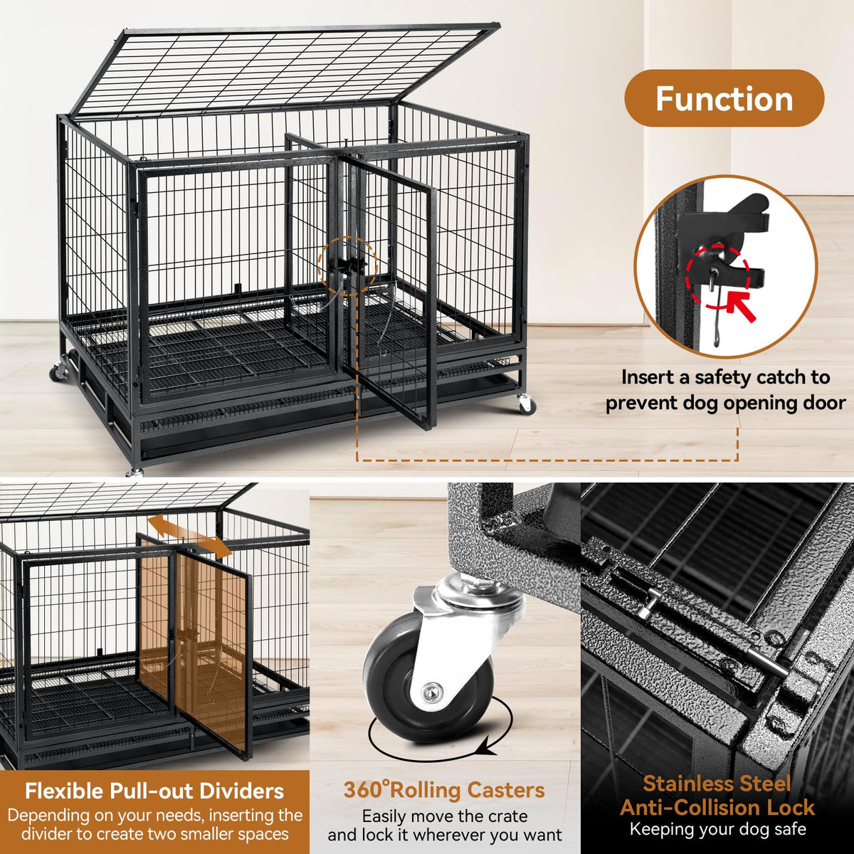 48inch Metal Wire Dog Crate with Divider V301