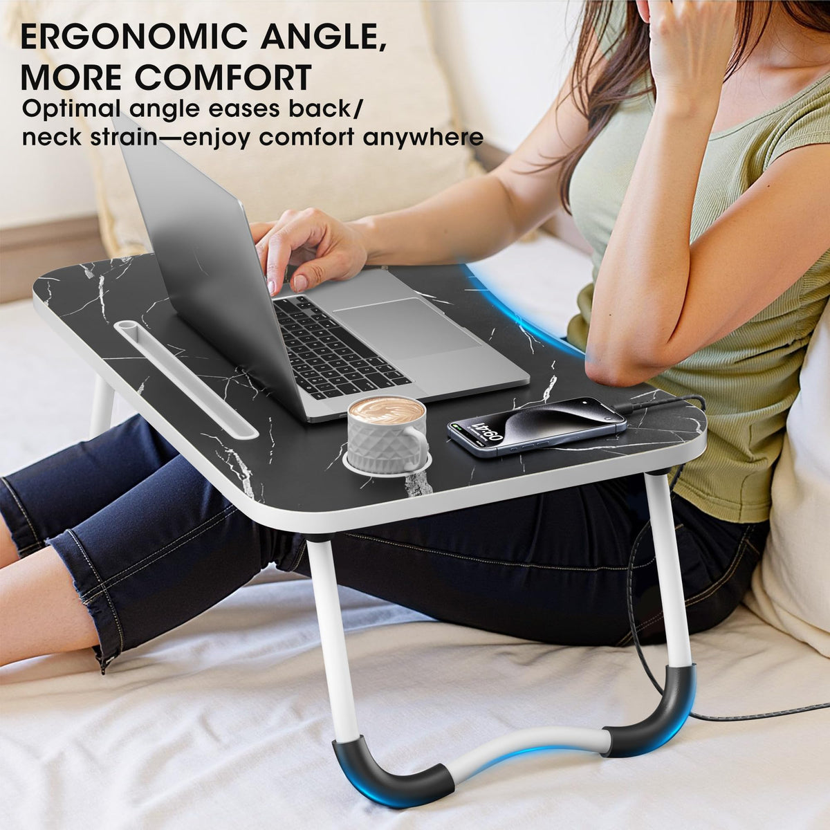 Folding Wood Lap Desk with Cup Holder W278