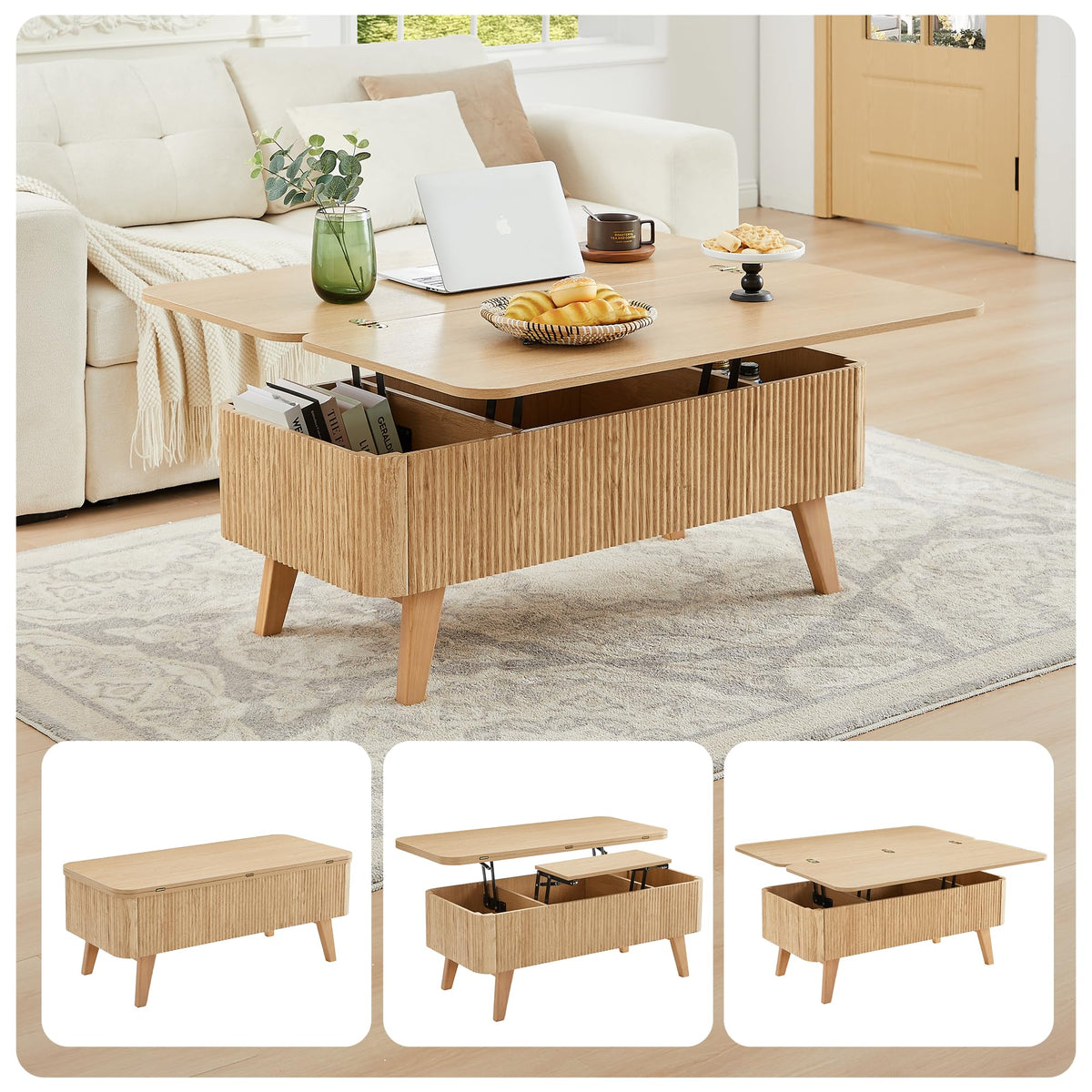 3 in 1 Lift Top Convertible Coffee Table with Storage F148