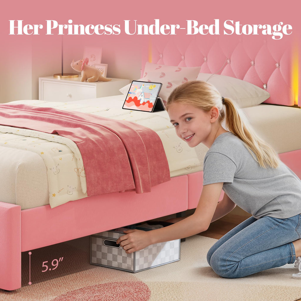 Twin Bed Frame with Adjustable Velvet Upholstered Headboard and Storage Drawers X51187