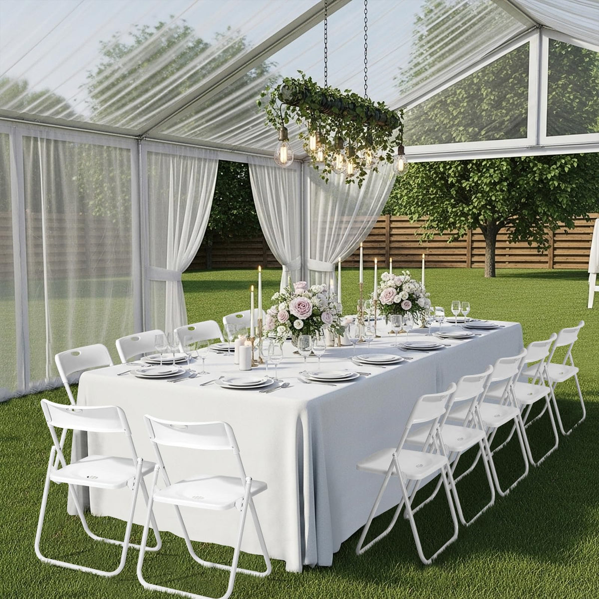 White Plastic Folding Chairs, 10 Pack Steel Frame X3269