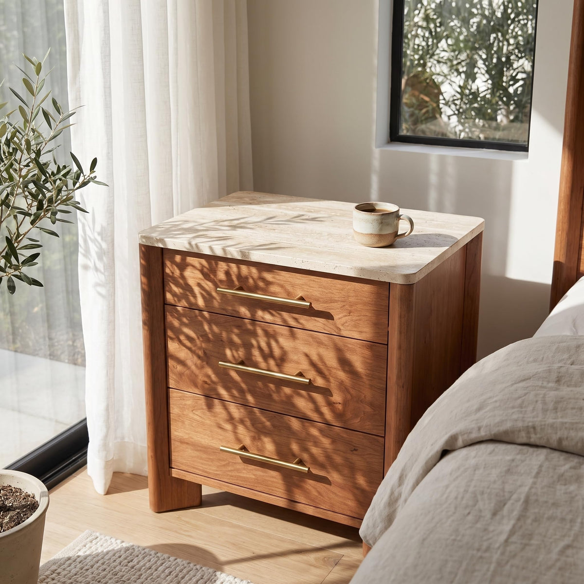 3 Drawer Marble Top Nightstand N6483