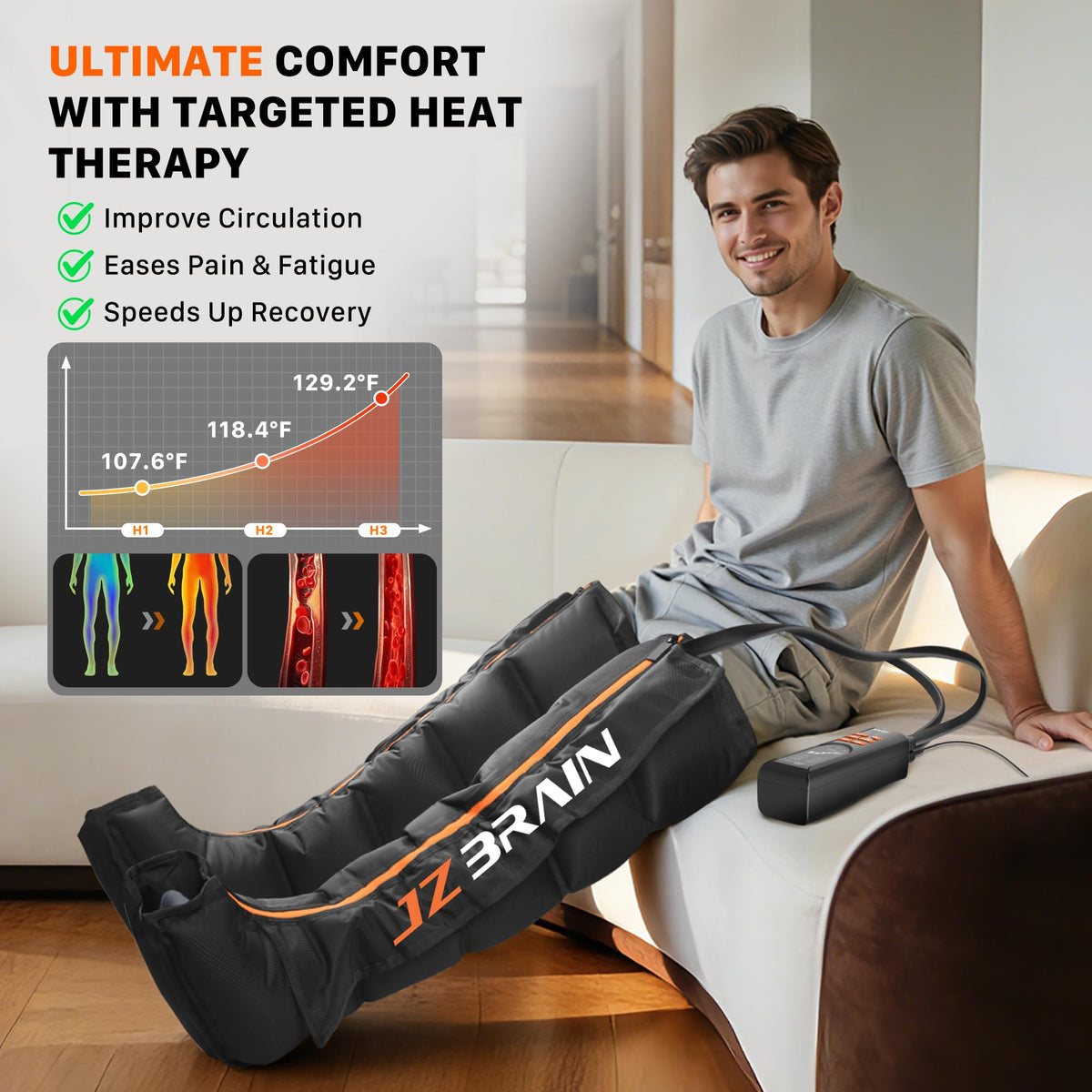 Air Compression Boots Leg Massager with Heat, 6 Modes & 11 Intensities (Large) E845352