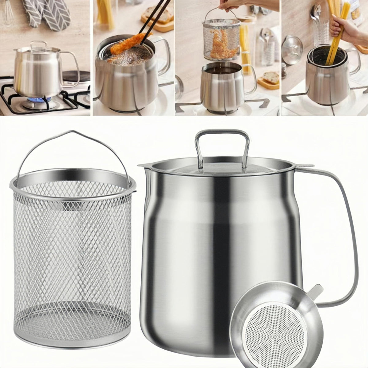68oz 304 Stainless Steel Deep Fryer Pot with Basket J336