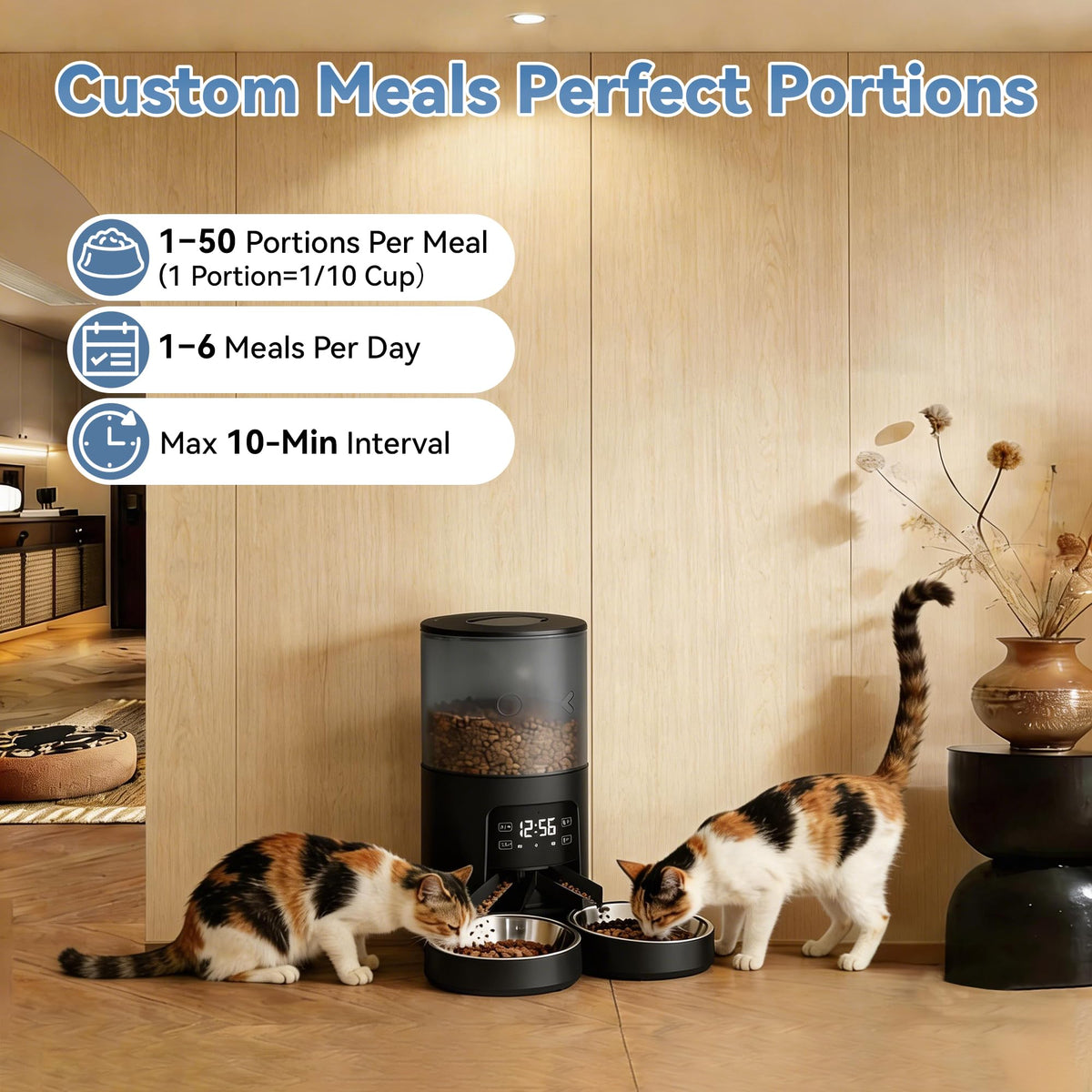 6L Automatic Cat Feeder with 2 Stainless Bowls Black E752