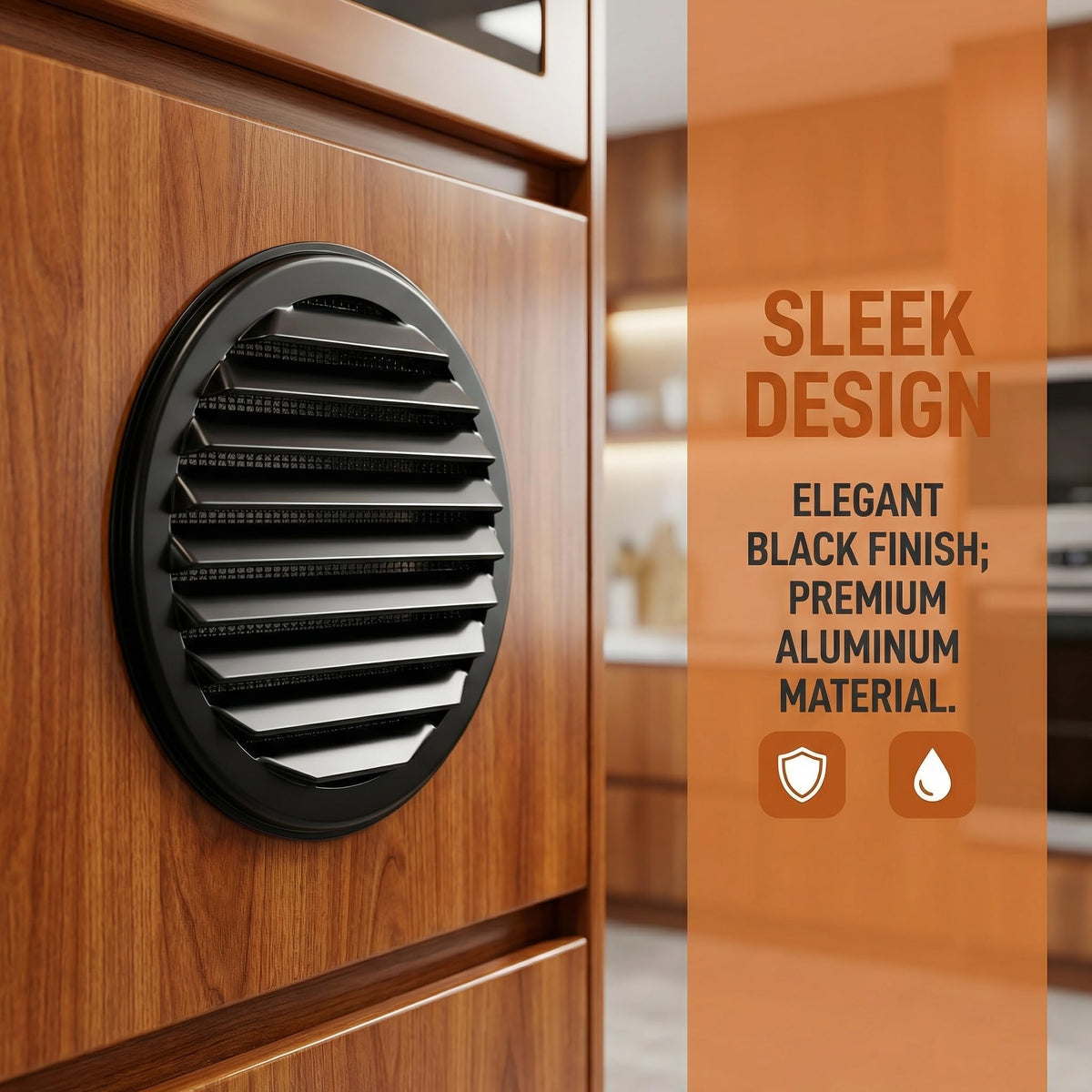 Black 2 Inches Round Aluminum Louver with Insect Screen U18088