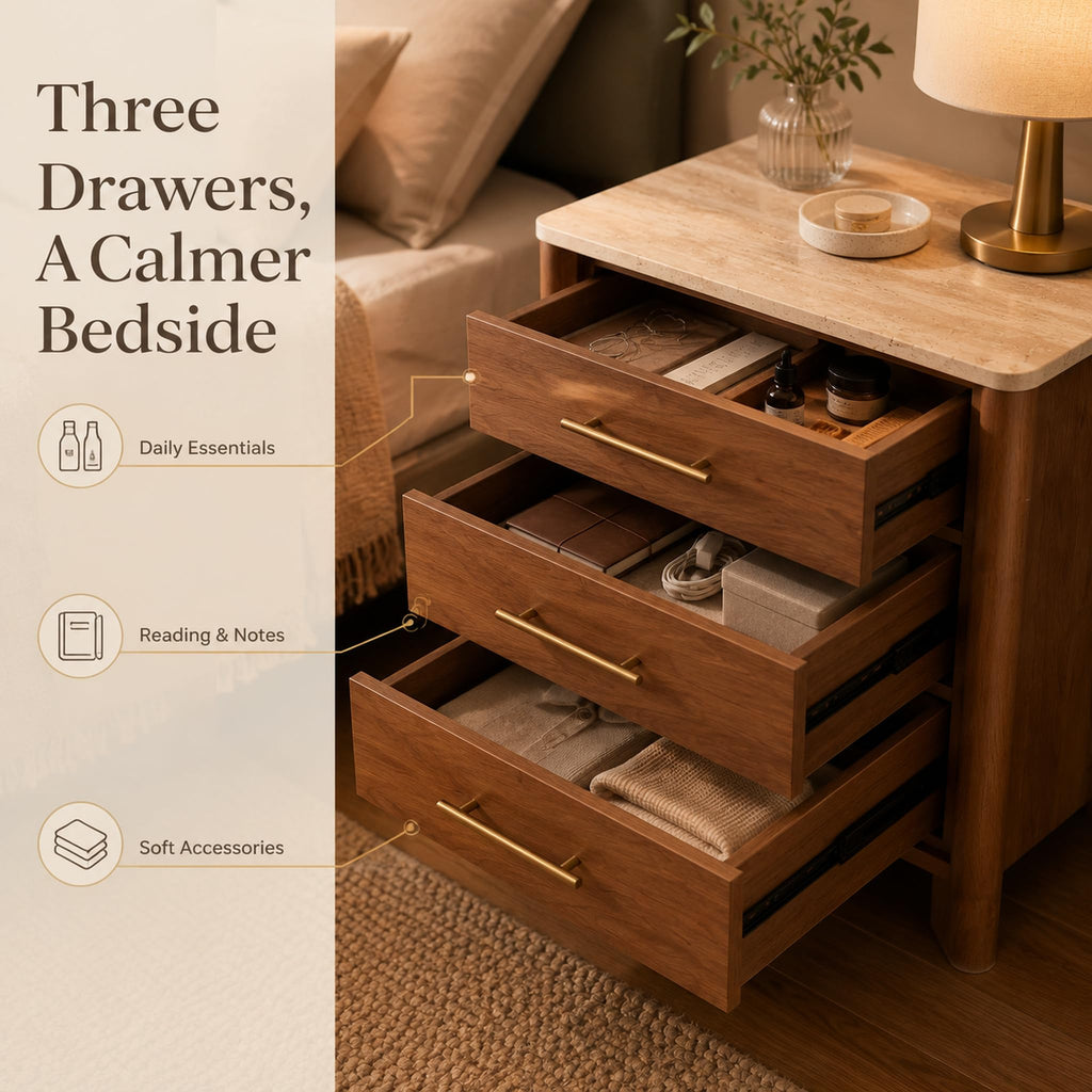 3 Drawer Marble Top Nightstand N6483