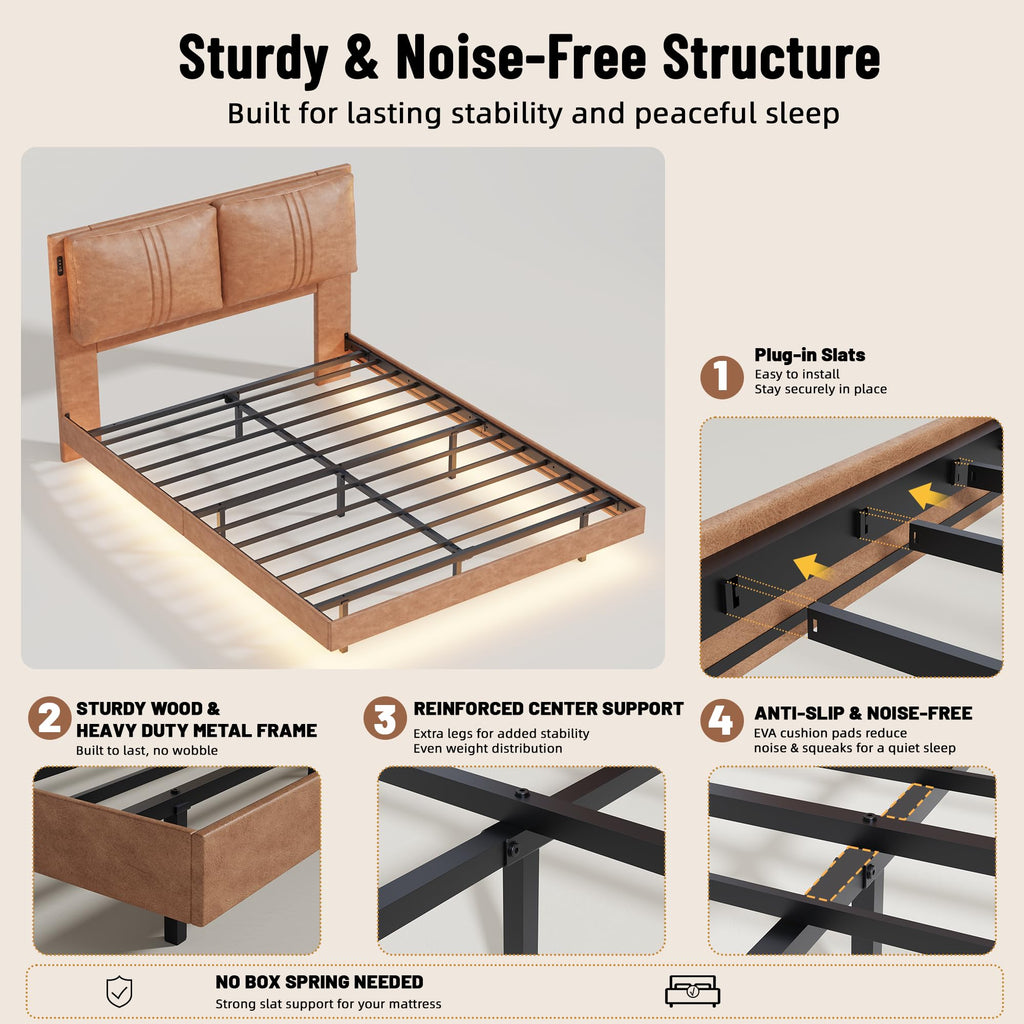 Queen Floating Bed Frame with LED Lights V368036
