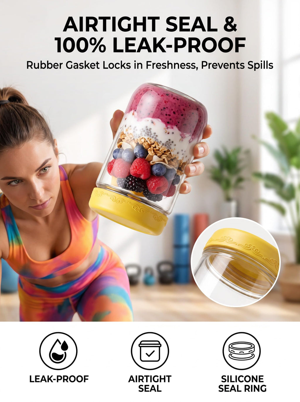 16oz 12-Pack Glass Overnight Oats Jars with Airtight Lids Q556929