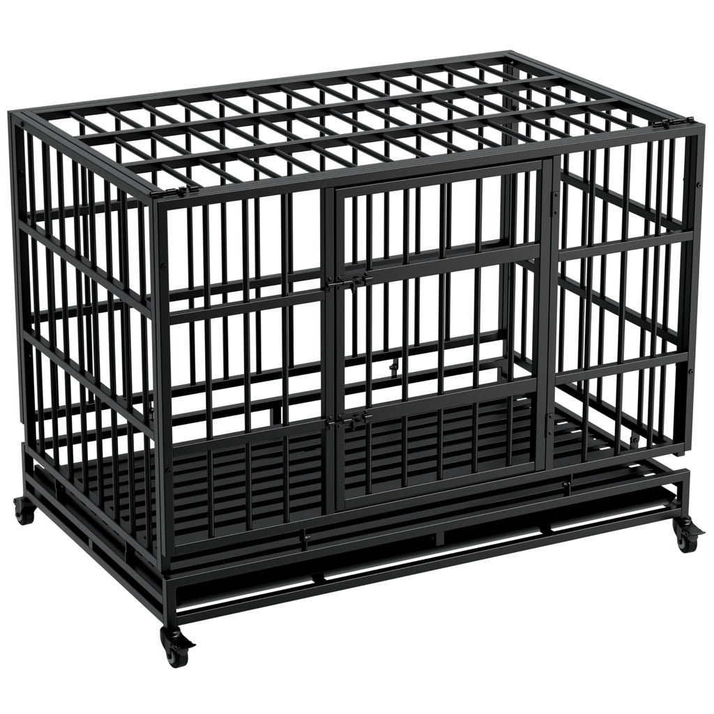 48 Inch Heavy Duty Collapsible Metal Dog Crate with Wheels Z27558