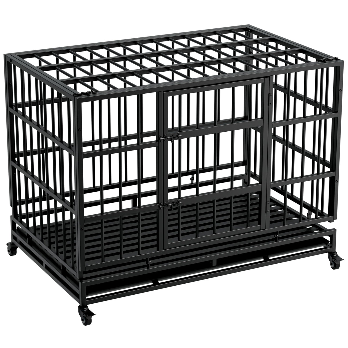 48 Inch Heavy Duty Collapsible Metal Dog Crate with Wheels Z27558