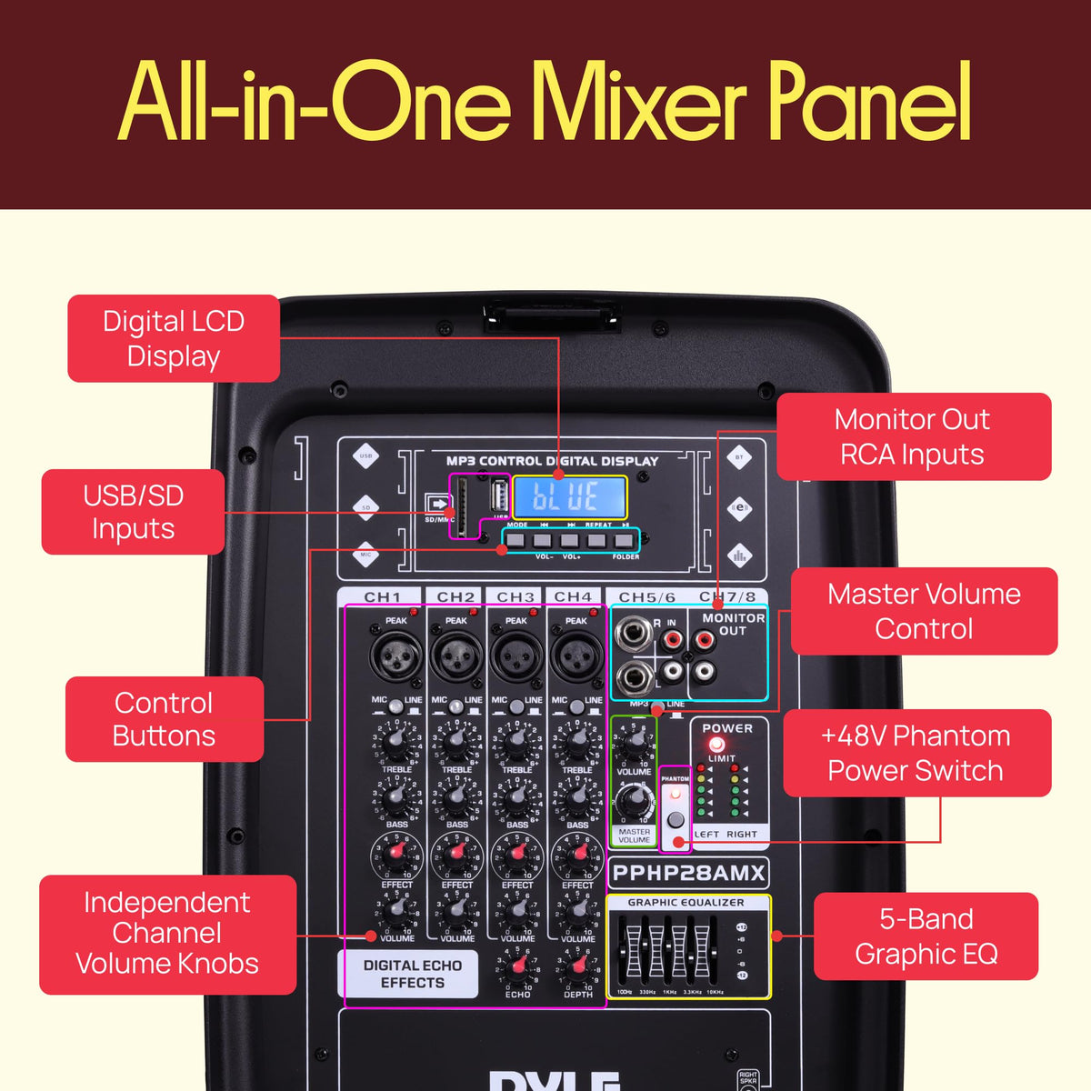 300 W Portable Wireless Bluetooth PA Speaker DJ Mixer Bundle T624804