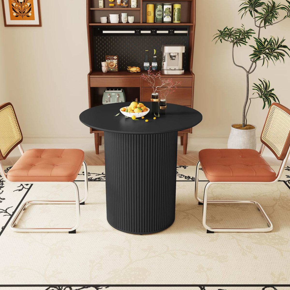 31.5" Round Dining Table with Fluted Wood Base H344