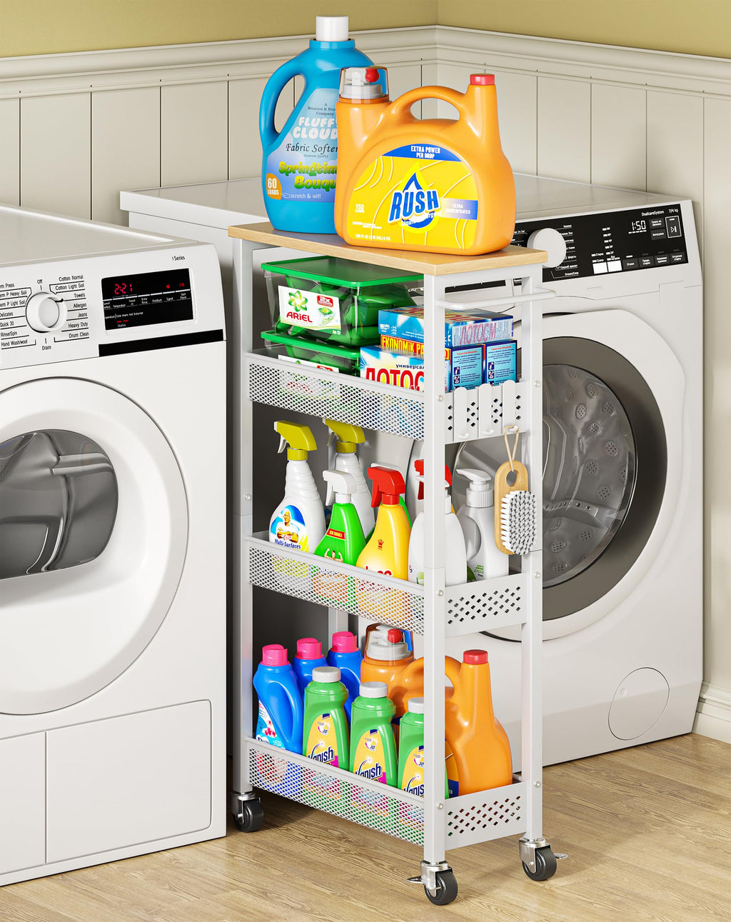Laundry Room Organization Cart with Casters M517