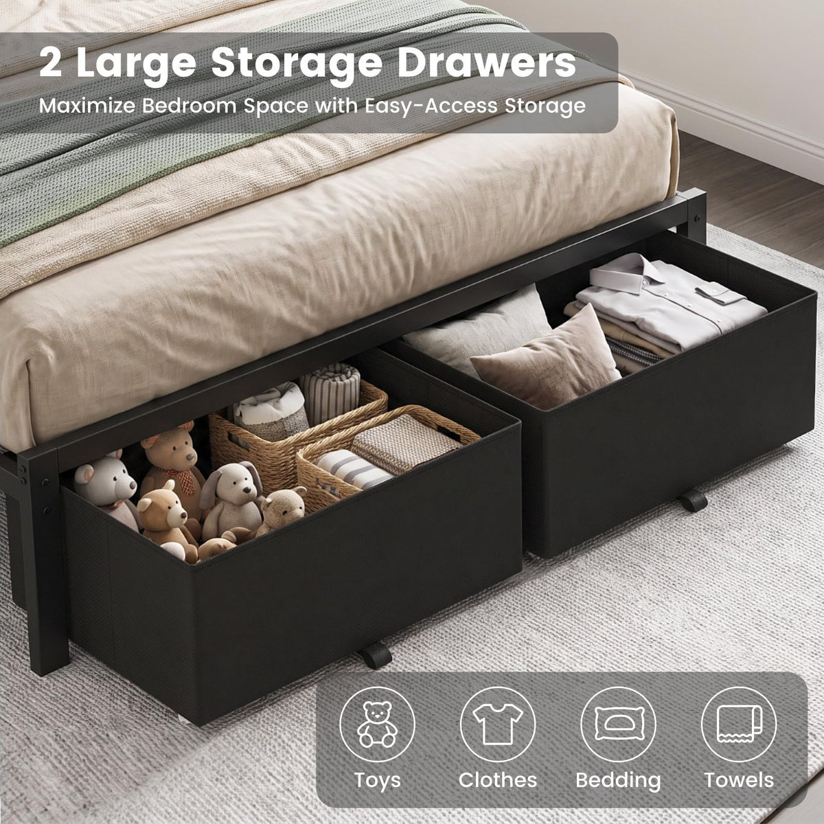 Full Size Bed Frame with Upholstered Headboard and 2 Storage Drawers H196065