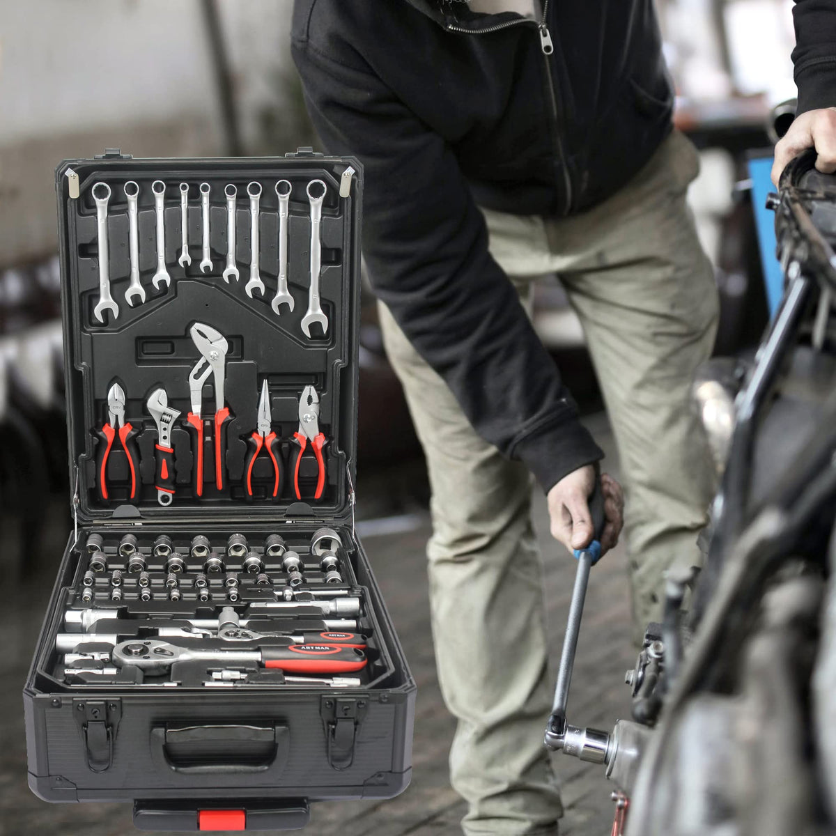 899 PCS Home Auto Repair Tool Kit with Rolling Tool Box H61785