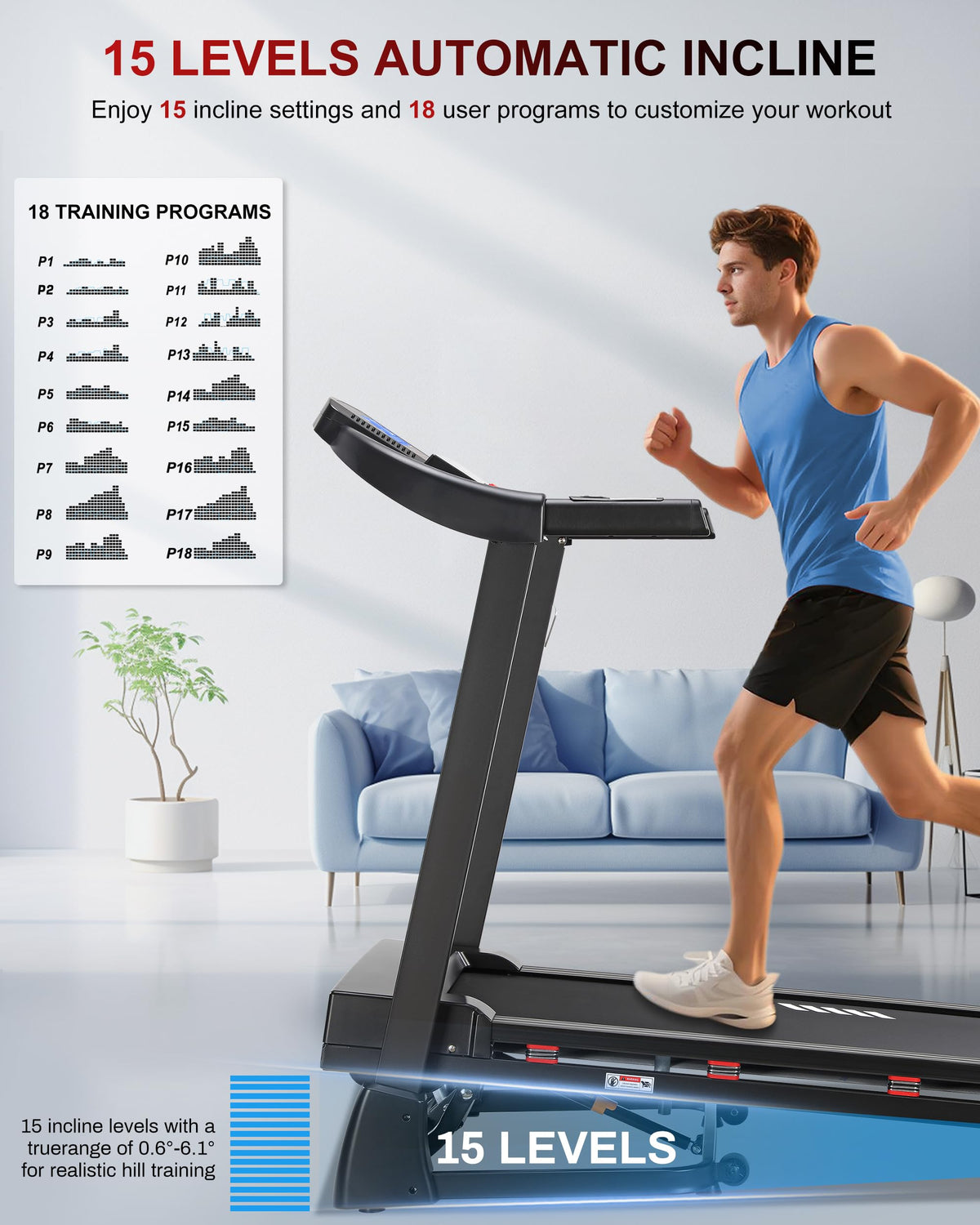 Heavy Duty Treadmill with 15-Level Auto Incline Q910