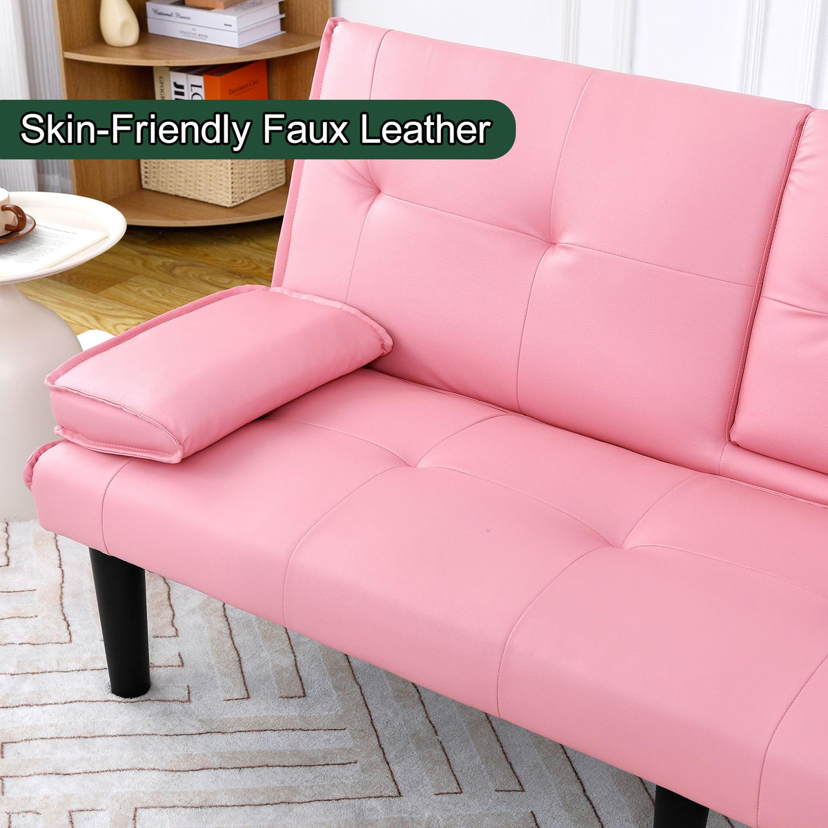 67" Convertible Sofa Bed with Cup Holders, Pink H218512