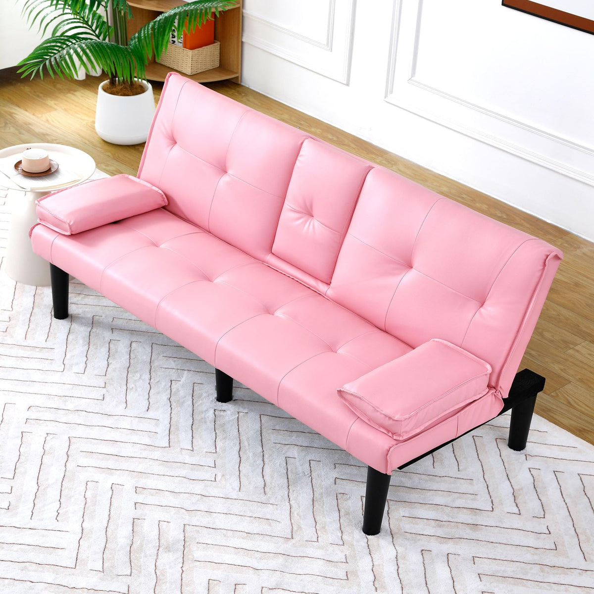67" Convertible Sofa Bed with Cup Holders, Pink H218512