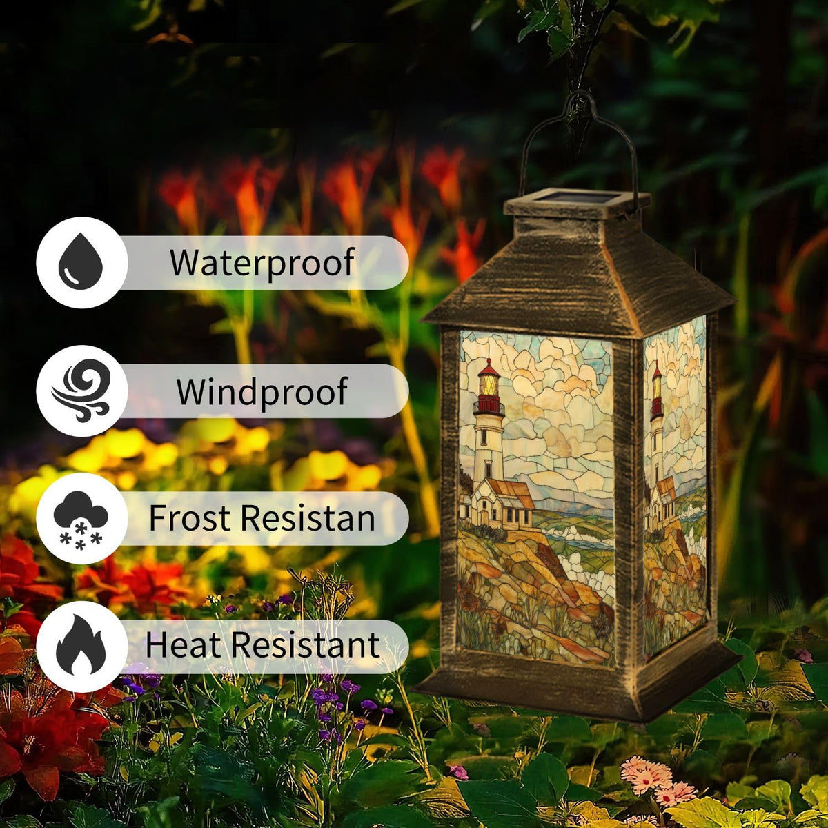 Solar Powered Outdoor Waterproof Hanging Lantern 1 Pack V68217