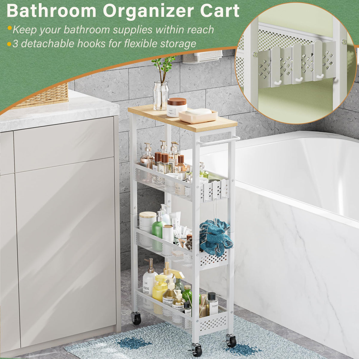 Laundry Room Organization Cart with Casters M517