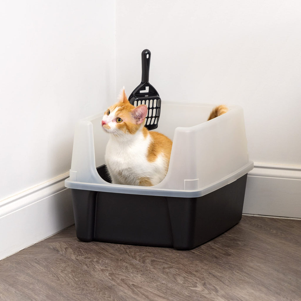 High Sided Cat Litter Box with Scatter Shield, Black J4865