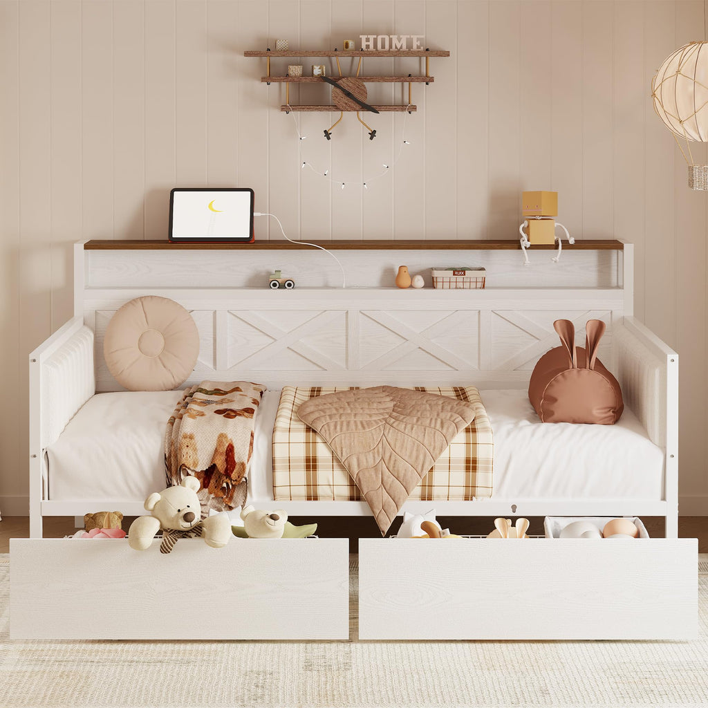 White Twin Daybed with Storage Drawers S7272