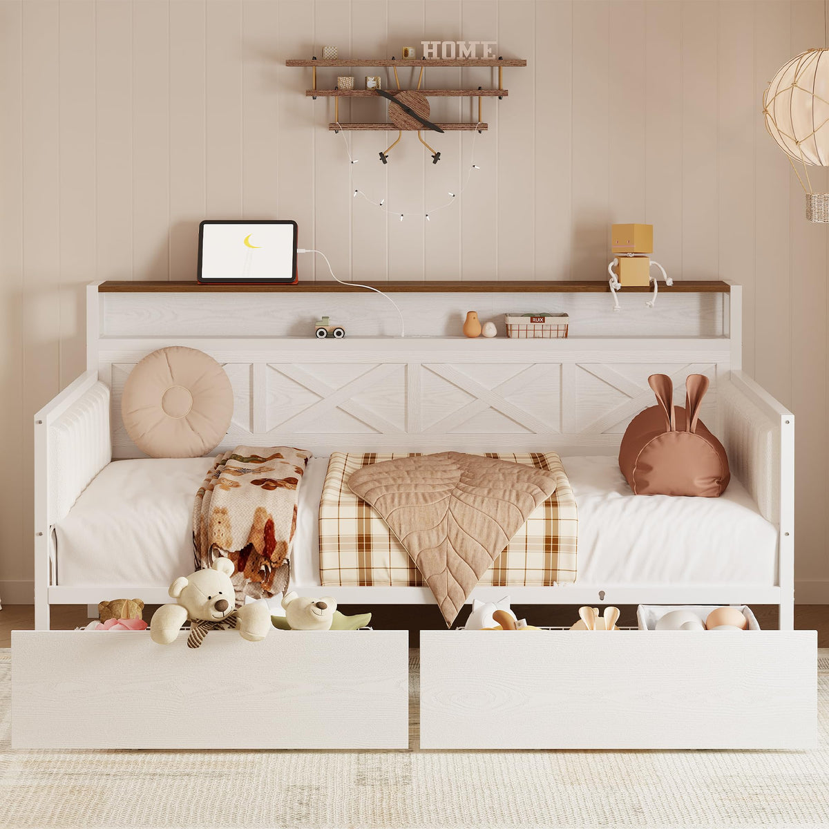 White Twin Daybed with Storage Drawers S7272