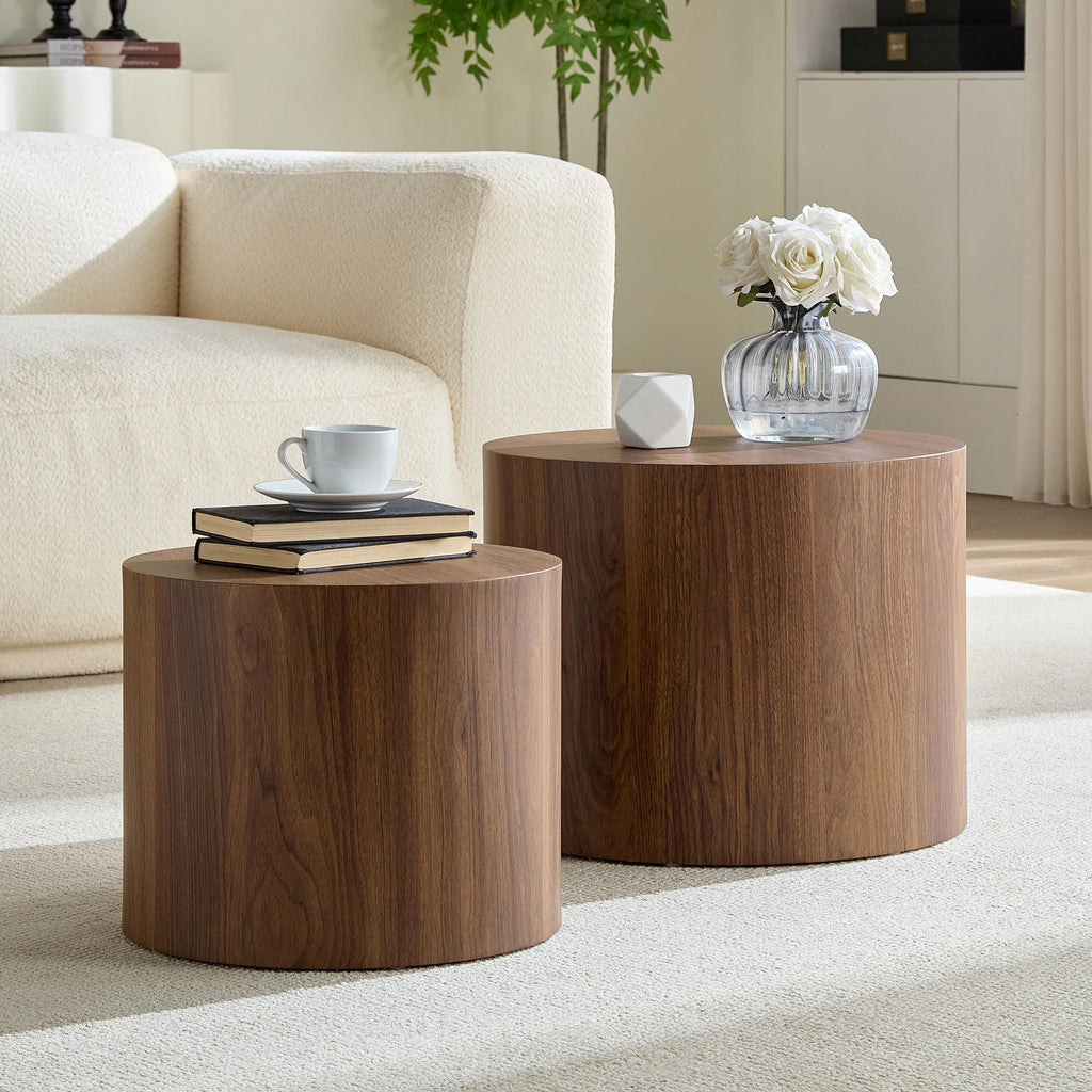 Round Coffee Table Set of 2 Wood Nesting End Table G43000