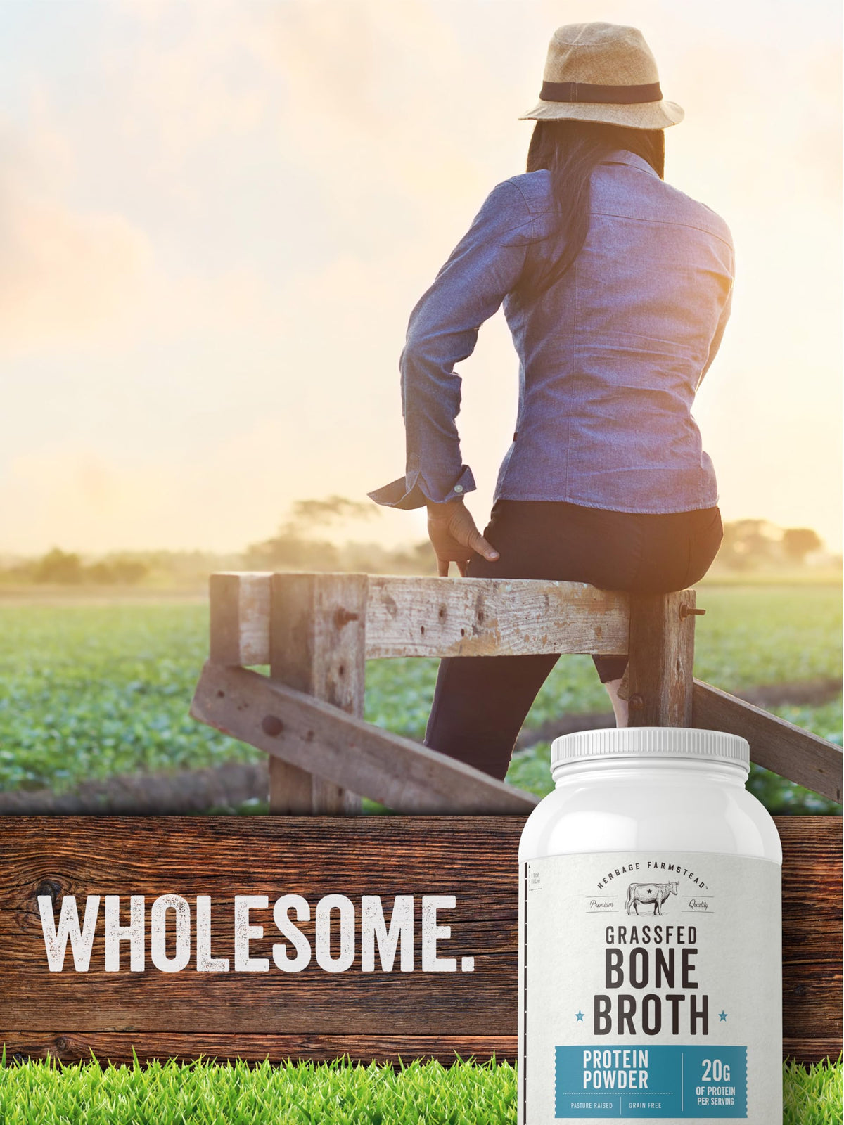 Grass Fed Bone Broth Protein Powder 35.2 oz 20g Protein Non-GMO Gluten Free Y8811
